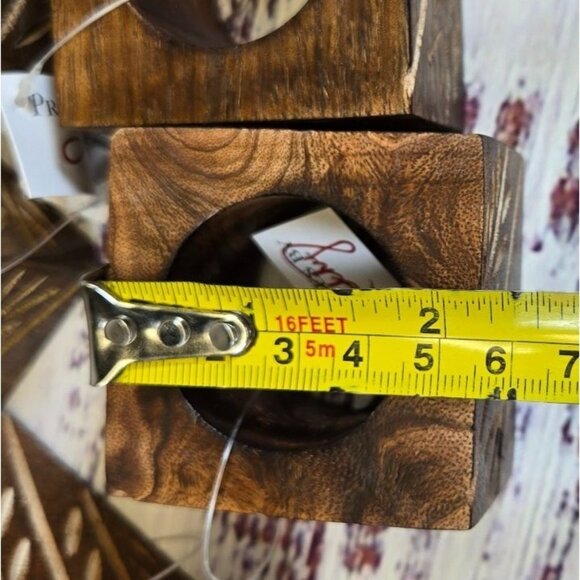 NWT Rustic Square Napkin Rings Bamboo carved real wood Boho Natural 8pc set - Picture 9 of 9